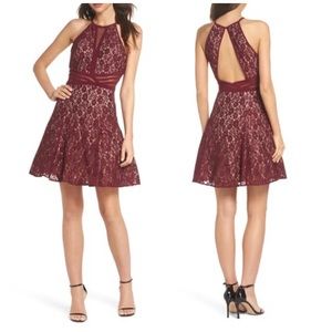 Morgan & Co - Sheer Inset Lace Fit & Flare Dress